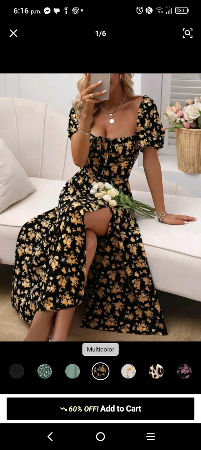 SHEIN Floral Puff Sleeve Maxi Dress