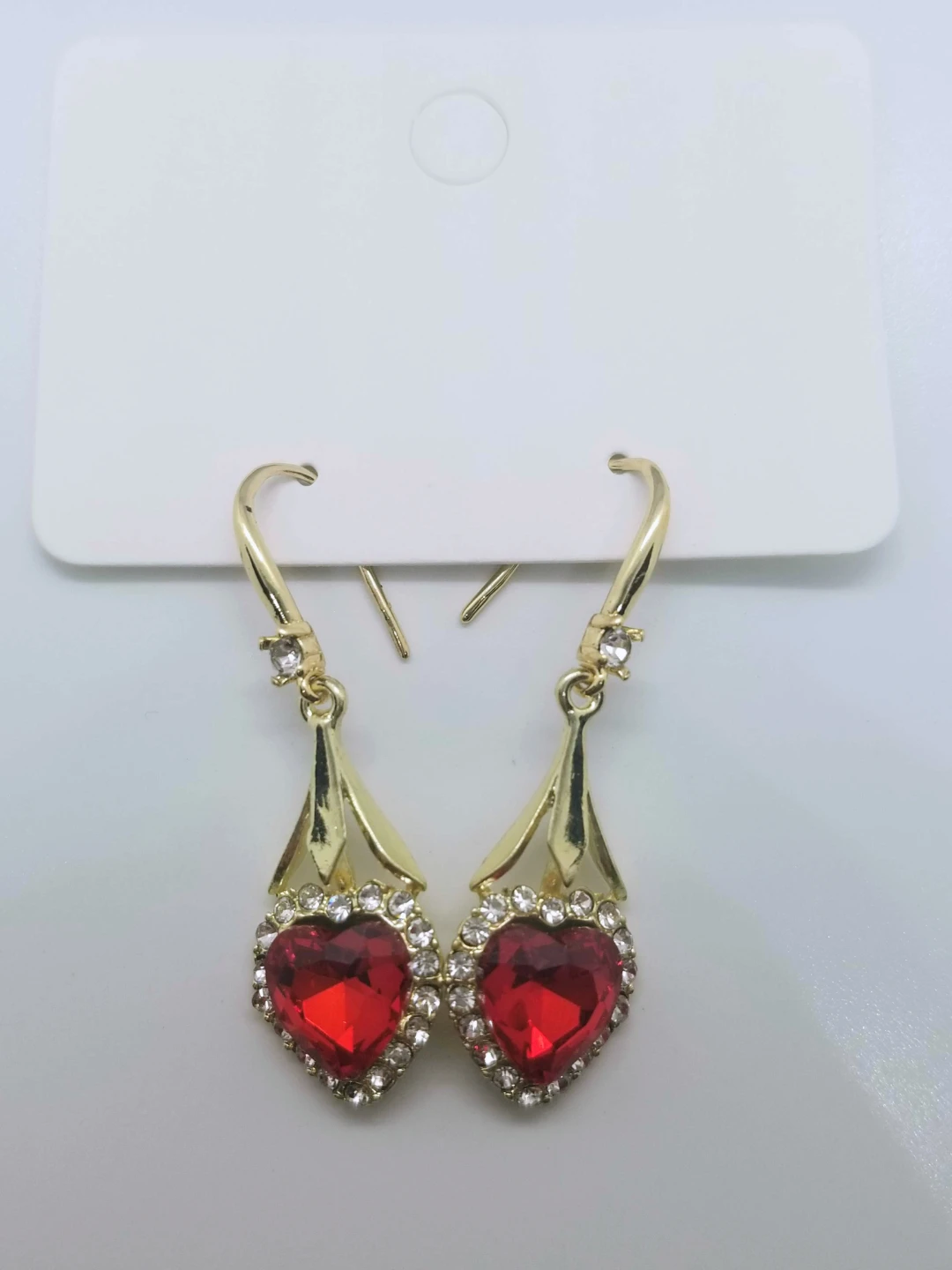 Heart Shaped Red Gem Dangle Earrings