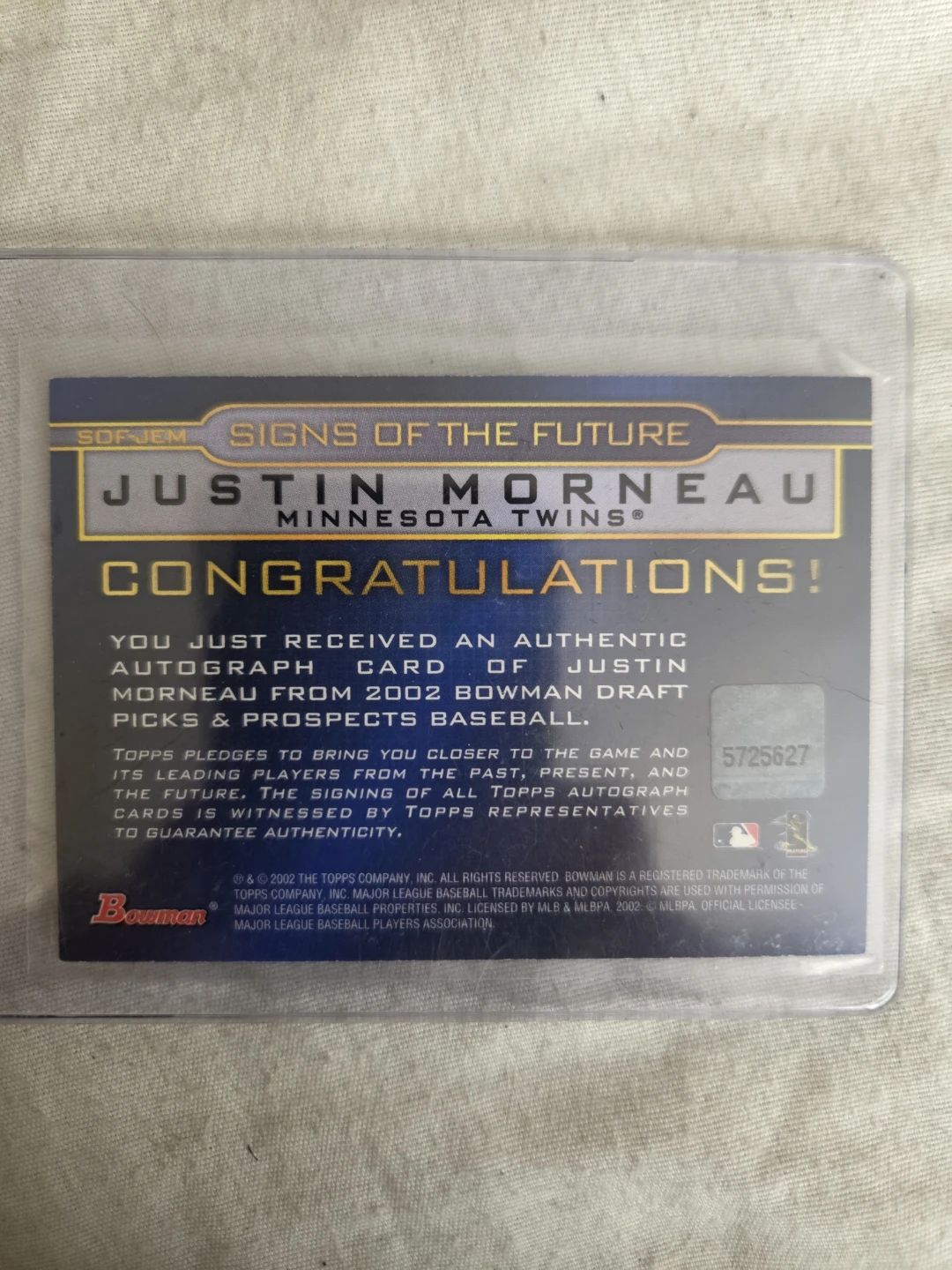 Justin Morneau Autograph Baseball Card - Minnesota Twins - photo 2