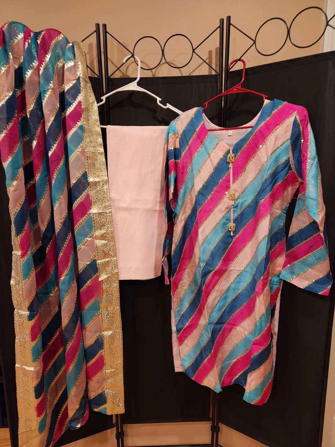 Women's Striped Kurti, Pants, and Dupatta Set