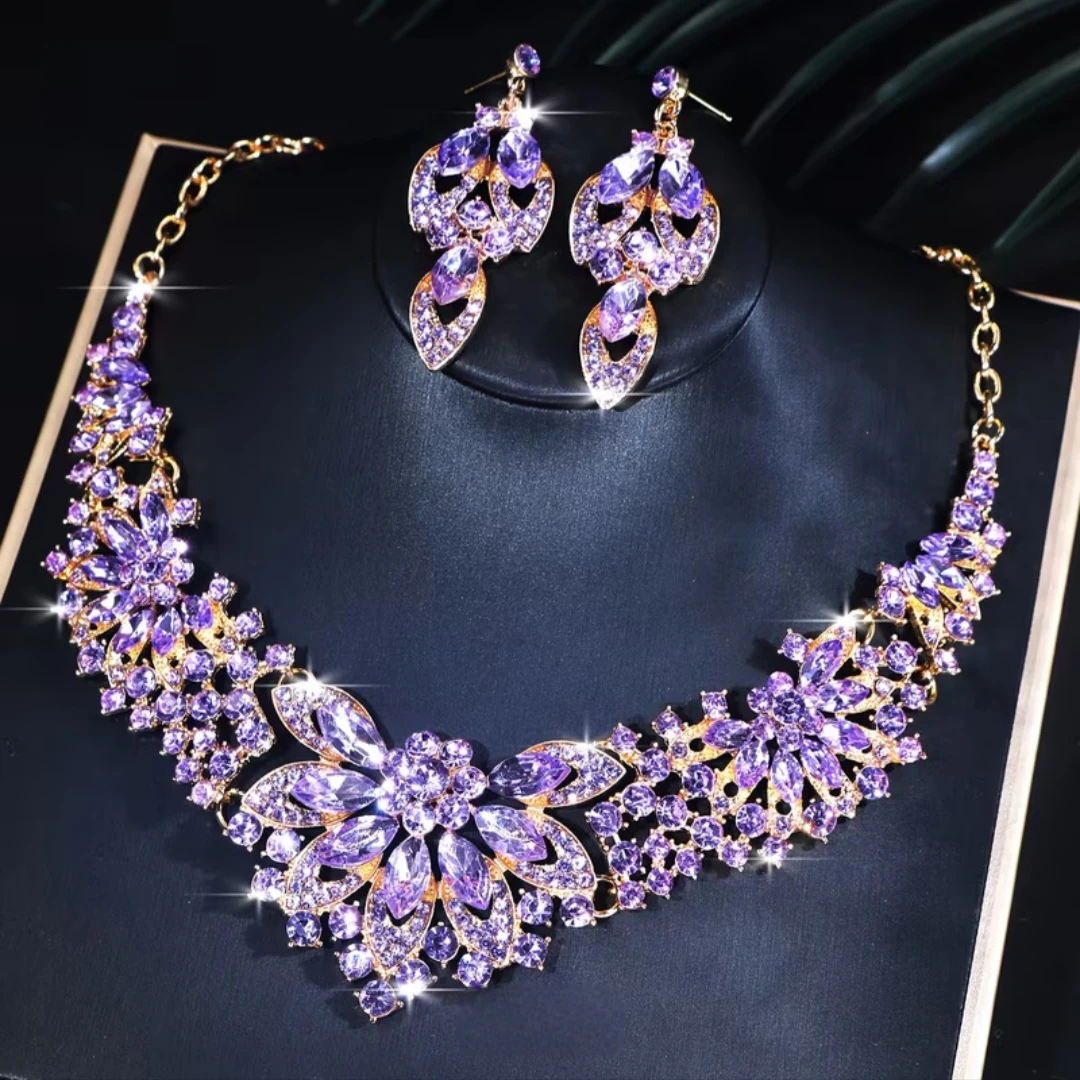 Purple Crystal Necklace and Earring Set. *Brand New*
