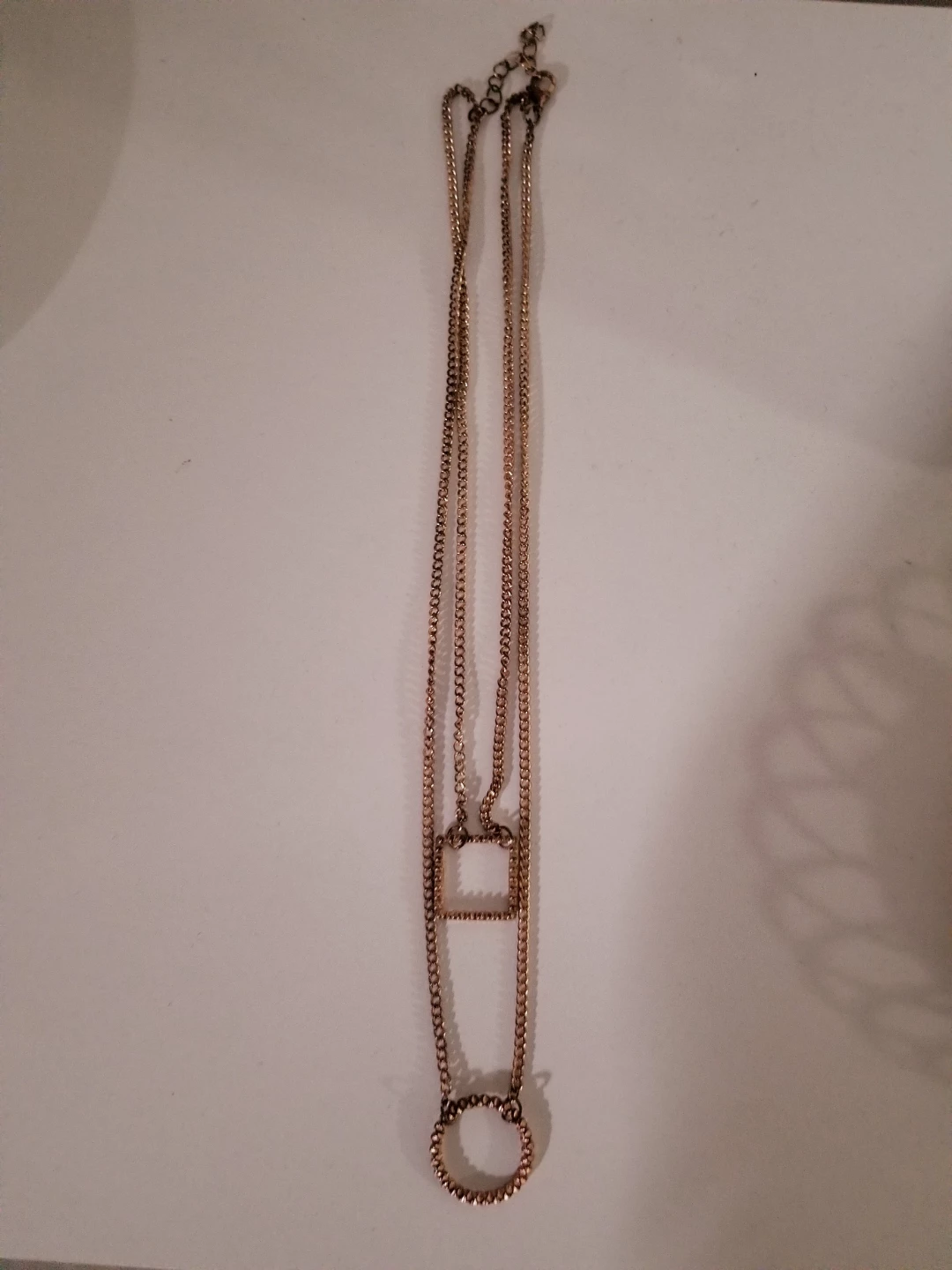 Rose Gold Toned Layered Necklace with Circle and Square Pendants - photo 2