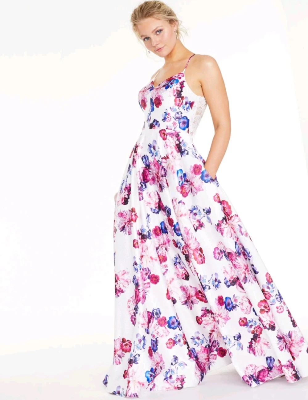 New City Studio White Fuchsia Purple Floral floor-length dress - photo 2