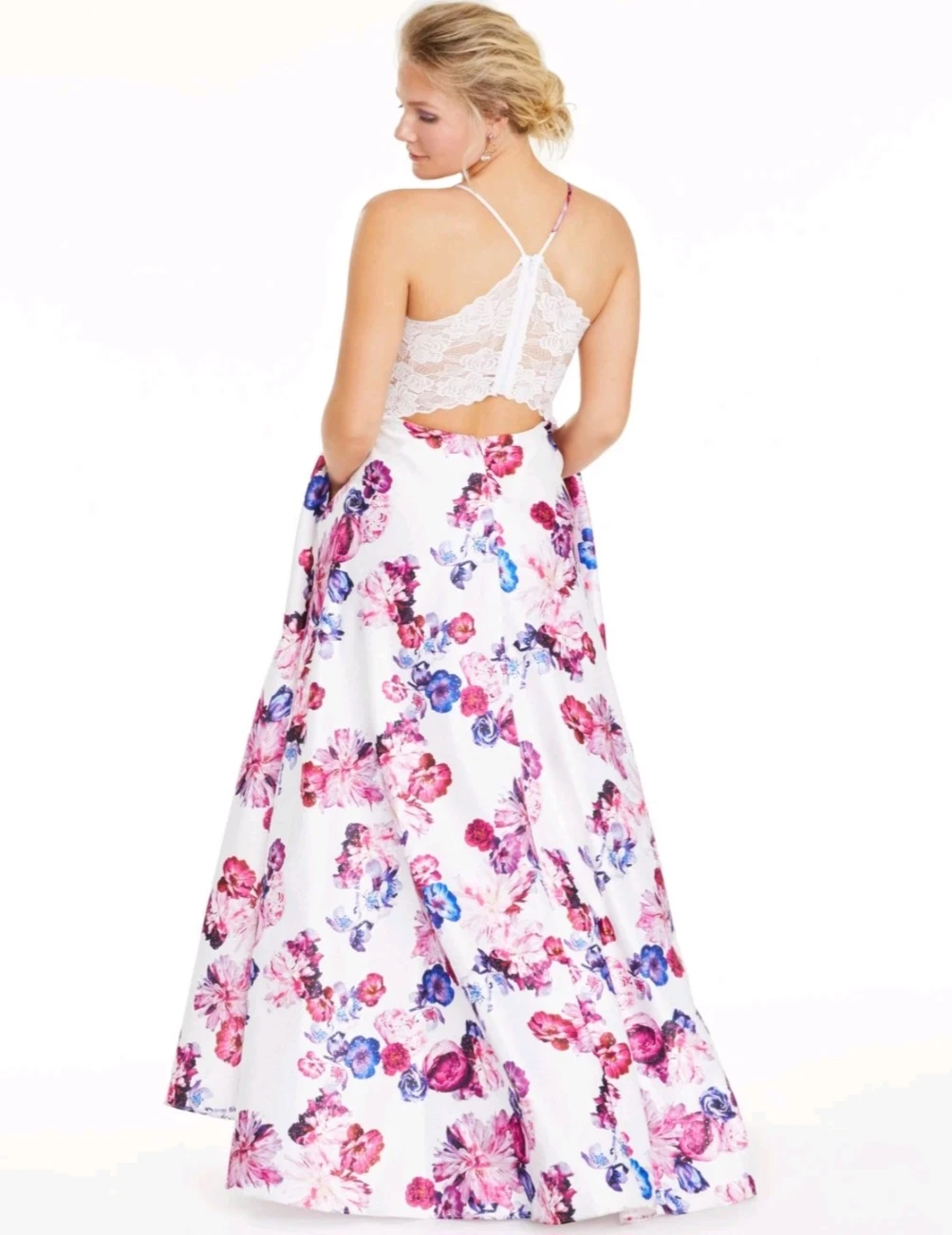 New City Studio White Fuchsia Purple Floral floor-length dress - photo 4