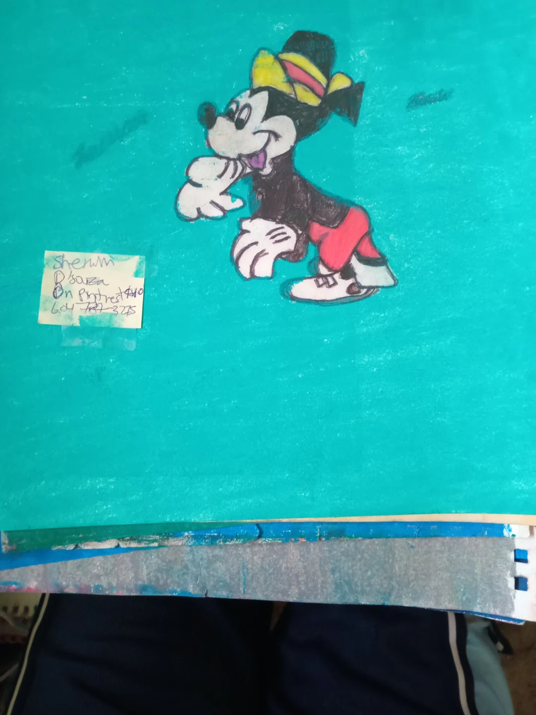 TEAL BACKGROUND MICKEY DRAWING BY CUSTOM ARTIST SHERWIN