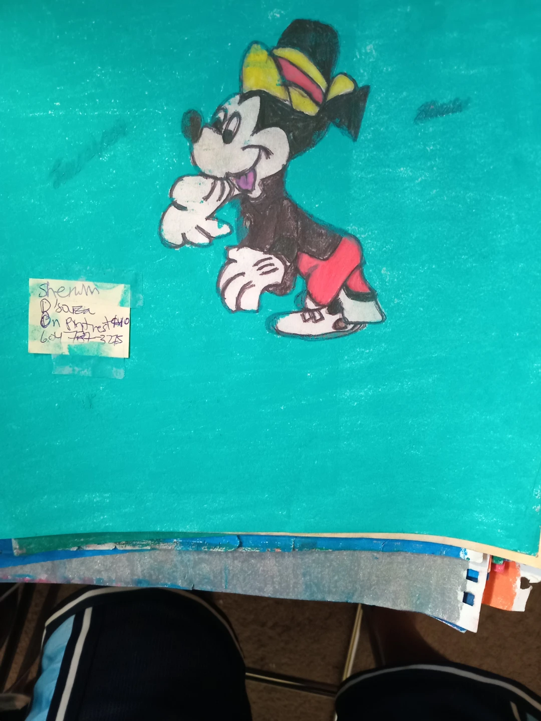 TEAL BACKGROUND MICKEY DRAWING BY CUSTOM ARTIST SHERWIN - photo 3