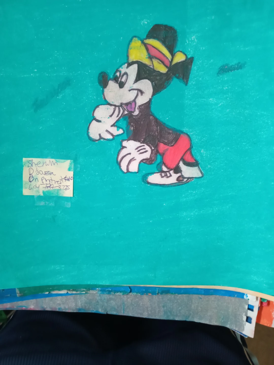 TEAL BACKGROUND MICKEY DRAWING BY CUSTOM ARTIST SHERWIN - photo 4
