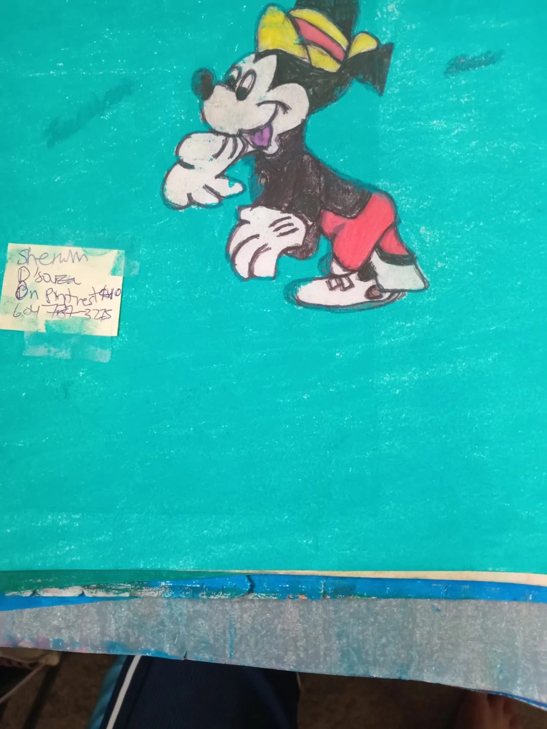 TEAL BACKGROUND MICKEY DRAWING BY CUSTOM ARTIST SHERWIN - photo 5