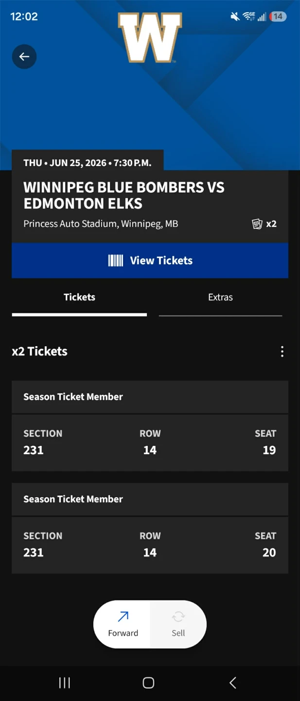 2 x Winnipeg Blue Bombers Tickets AND Parking Pass- June 25