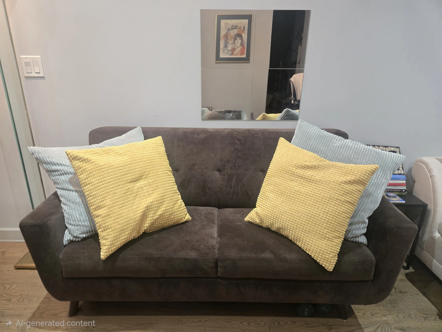 Brown Velvet Upholstered Mid-Century Modern Sofa