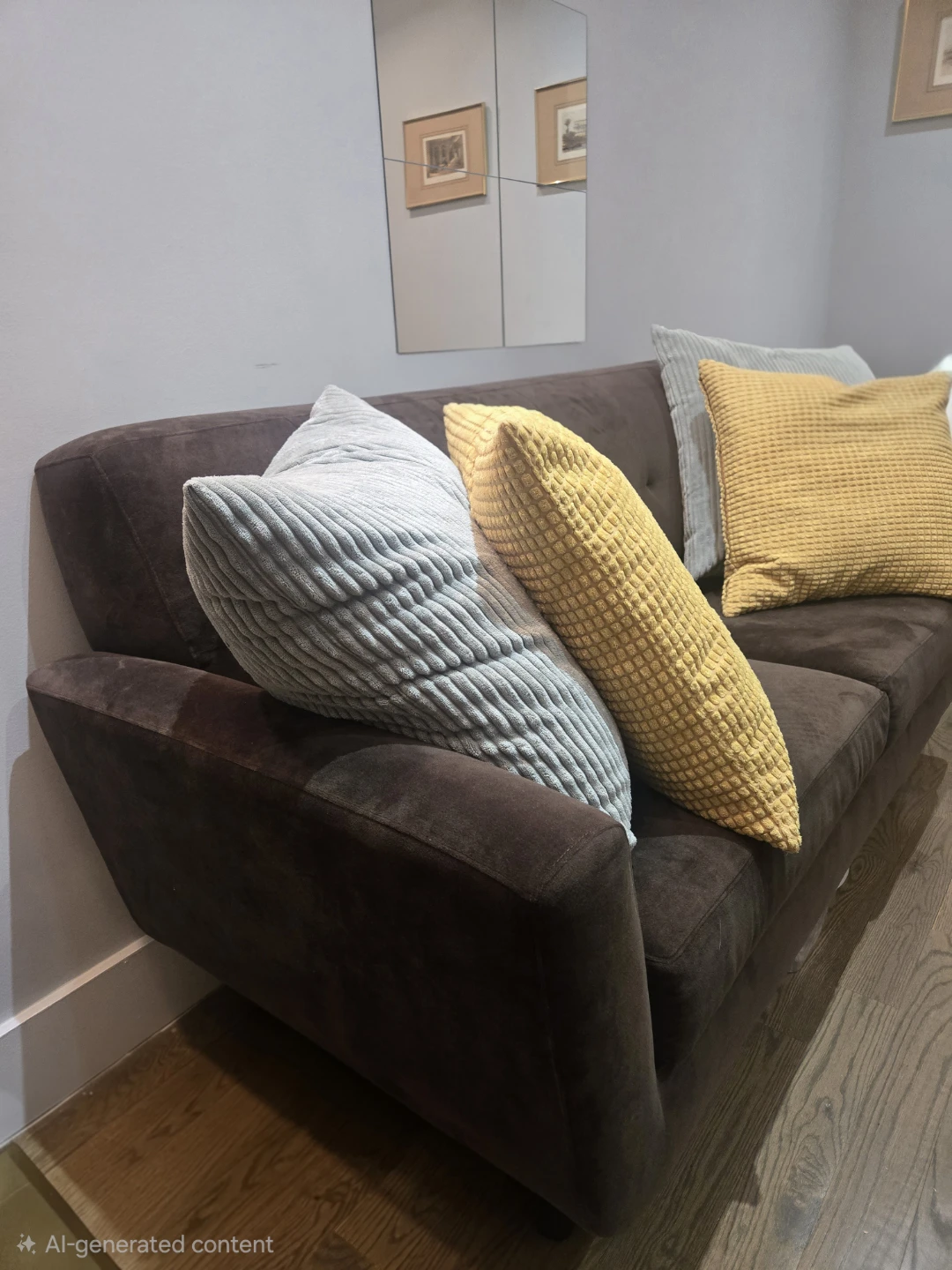 Brown Velvet Upholstered Mid-Century Modern Sofa - photo 2