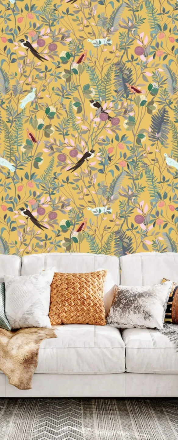 Botanical wallpaper flowers and birds, Peel & Stick 17.7"x78" - photo 3