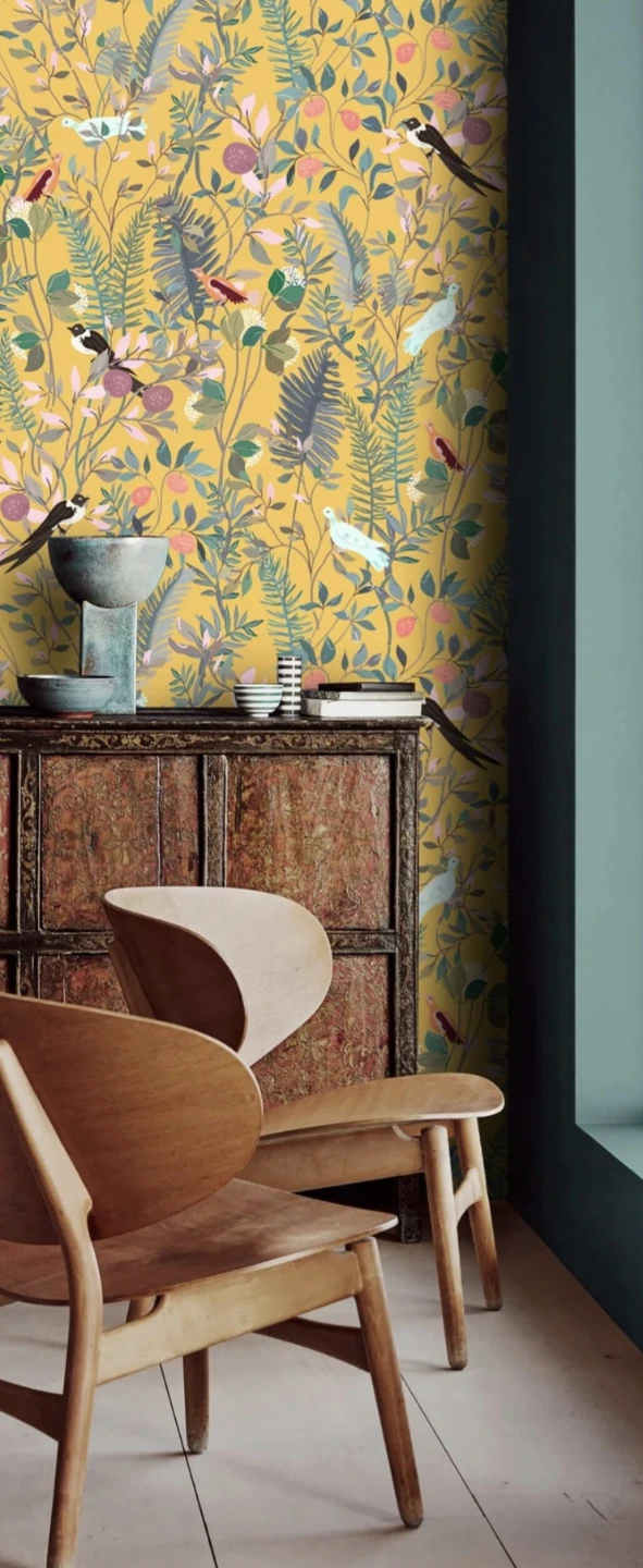 Botanical wallpaper flowers and birds, Peel & Stick 17.7"x78" - photo 5