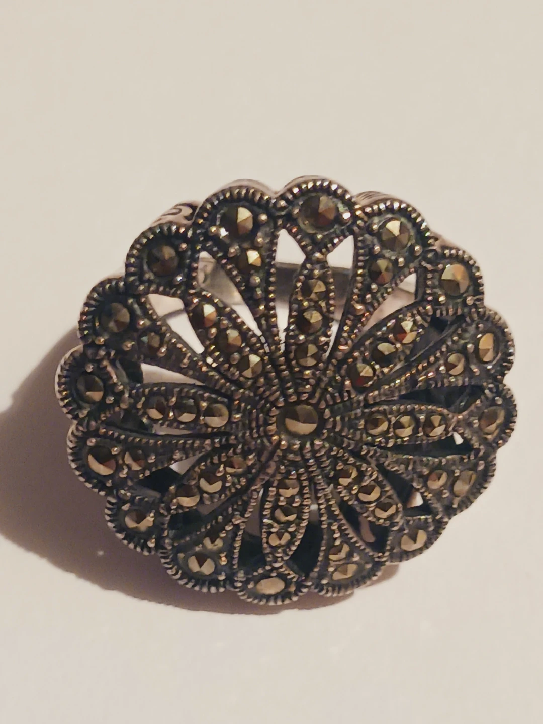 Gorgeous Massive Sterling Silver Marcasite Flower Ring. 9 - photo 2