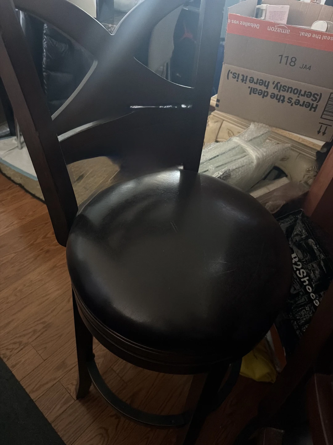 Wooden Bar Stool with Dark Upholstery - photo 2