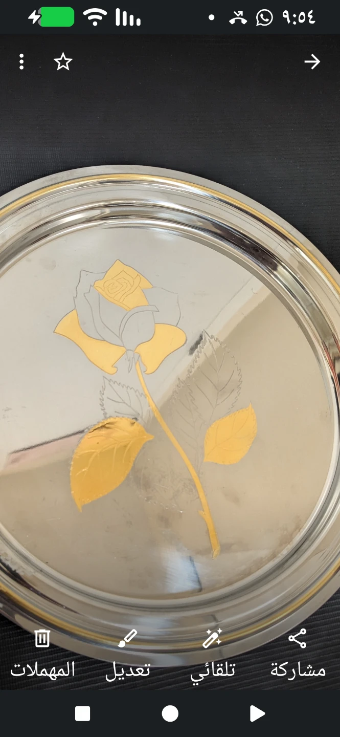Silver-toned tray with gold rose design - photo 2