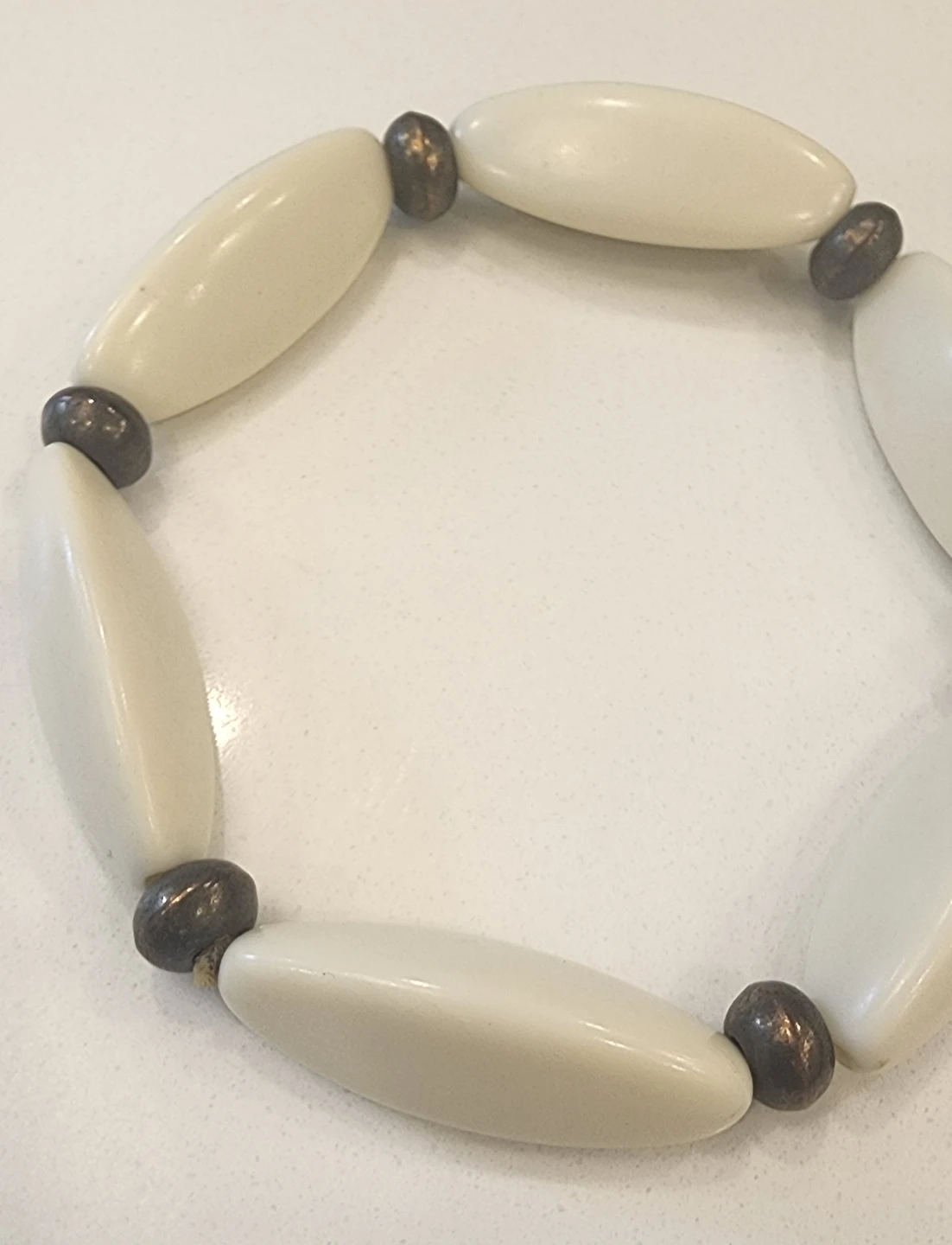 Vintage Beige Oval Bead Stretch Bracelet - photo 2