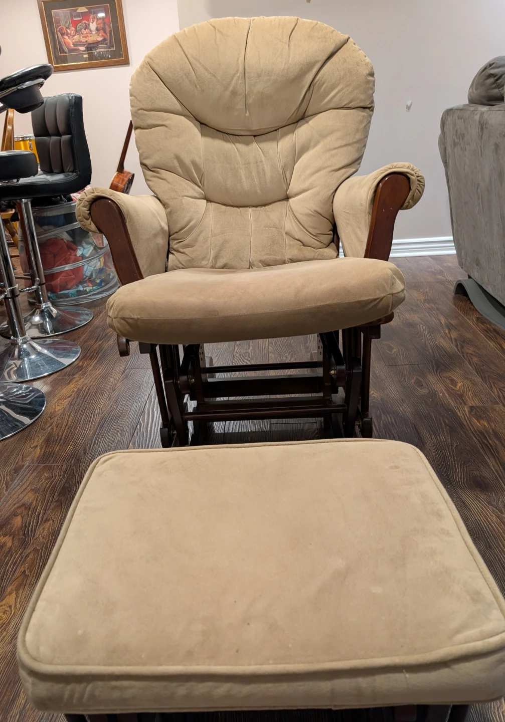 Beige Glider Rocking Chair with Ottoman