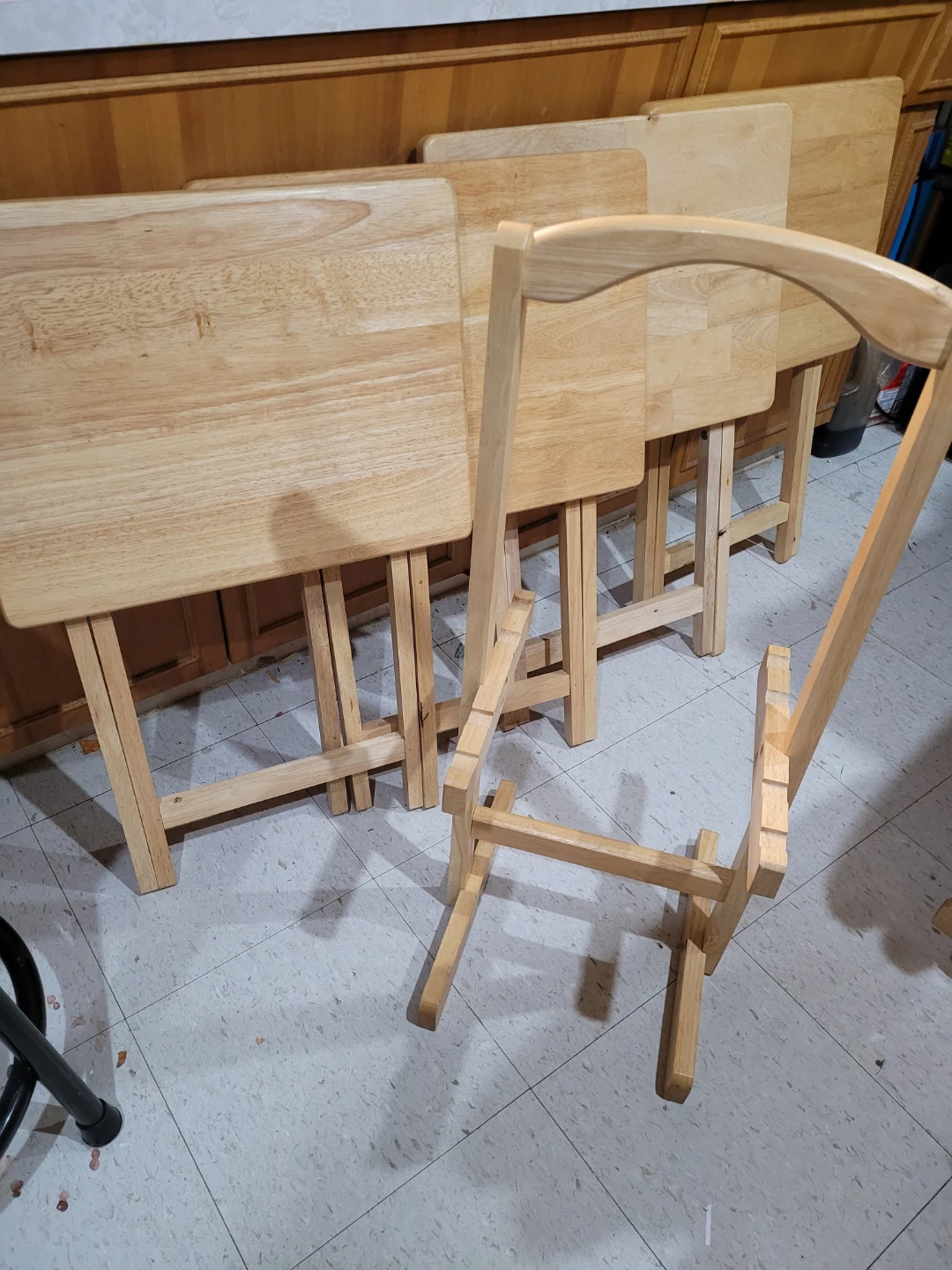 Wooden Folding TV Tray Set with 4 Tables and 1 Chair - photo 3