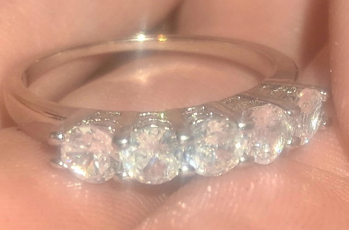 Silver-tone Ring with 5 Clear Stones