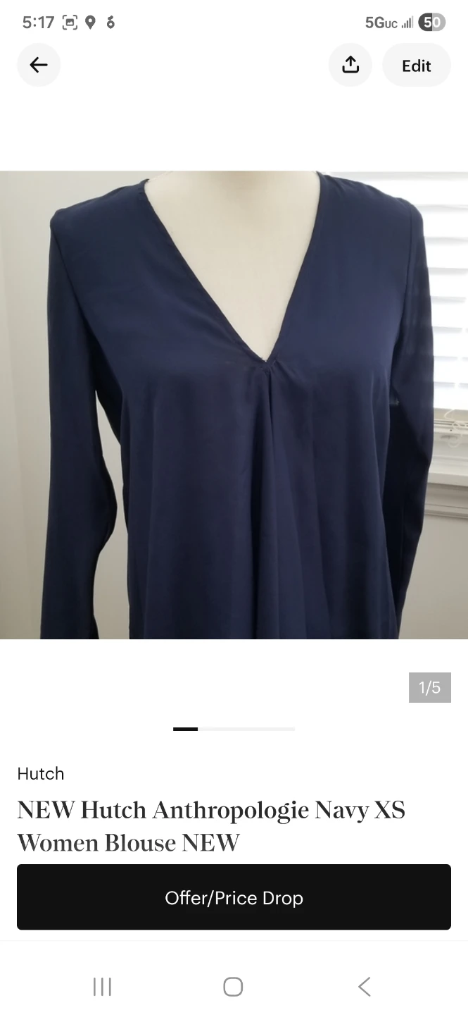 Hutch Navy Blue Blouse - Anthropologie - Size XS