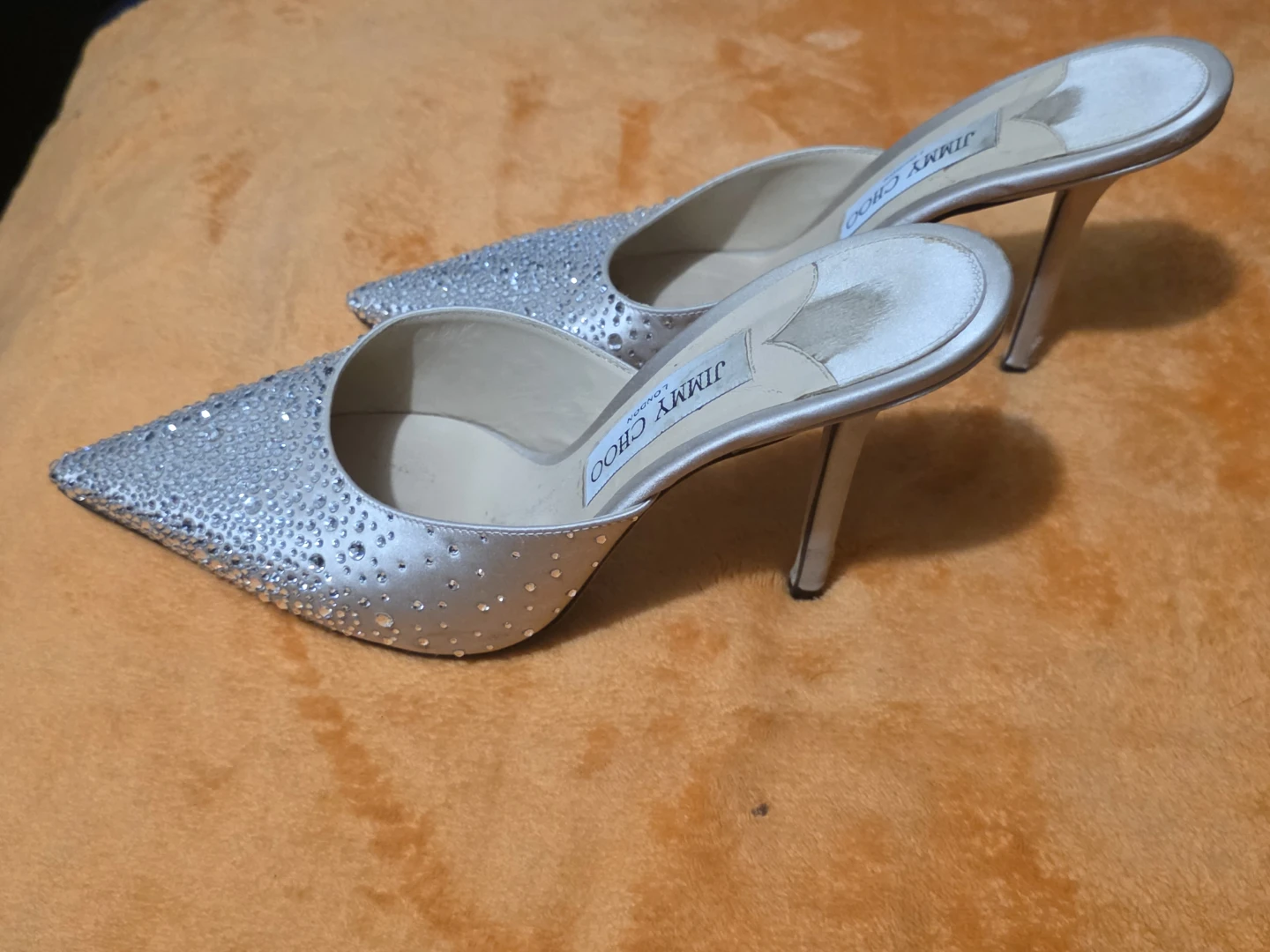 Jimmy Choo Silver Crystal Embellished Mules size 38 - photo 3