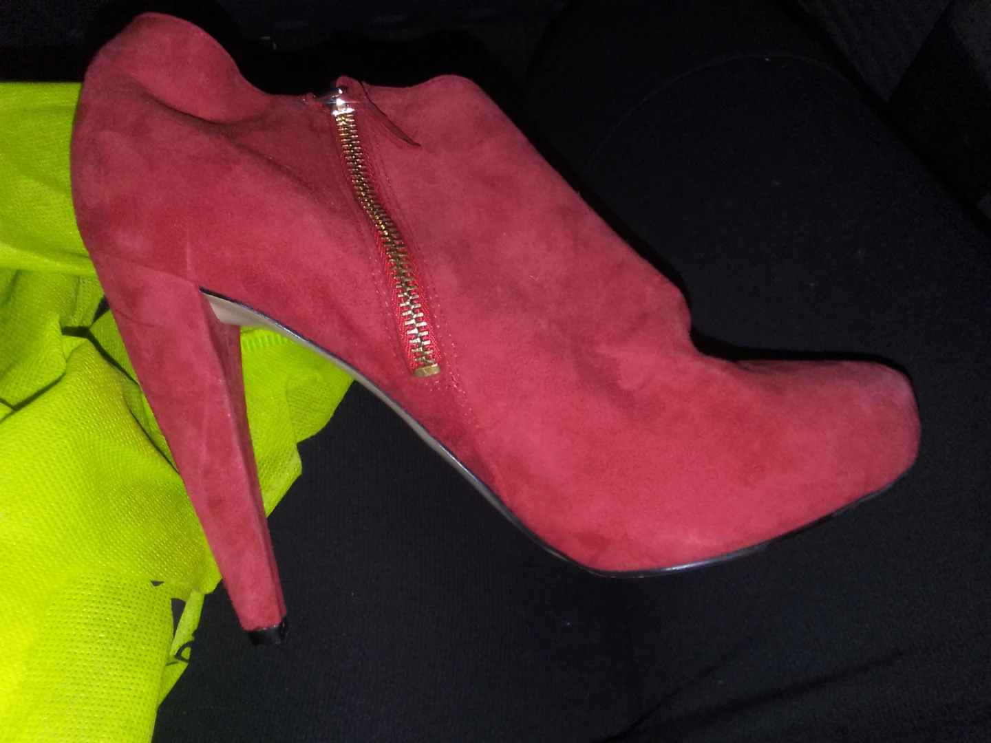 Red Suede Ankle Boots with Zipper