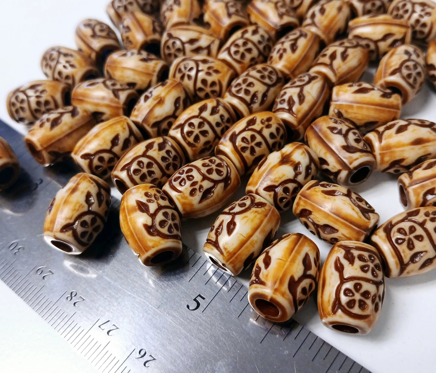 35 pc - Beige and Brown Barrel Beads with Floral Design - photo 5