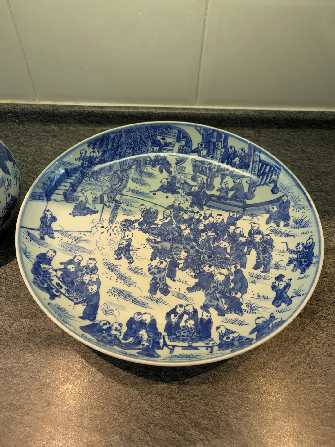 Blue and White Ceramic Decorative Plate & Lidded Jar Set - photo 2