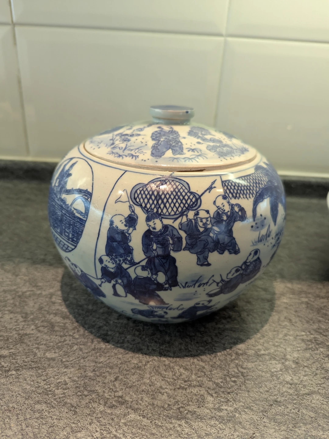 Blue and White Ceramic Decorative Plate & Lidded Jar Set - photo 3