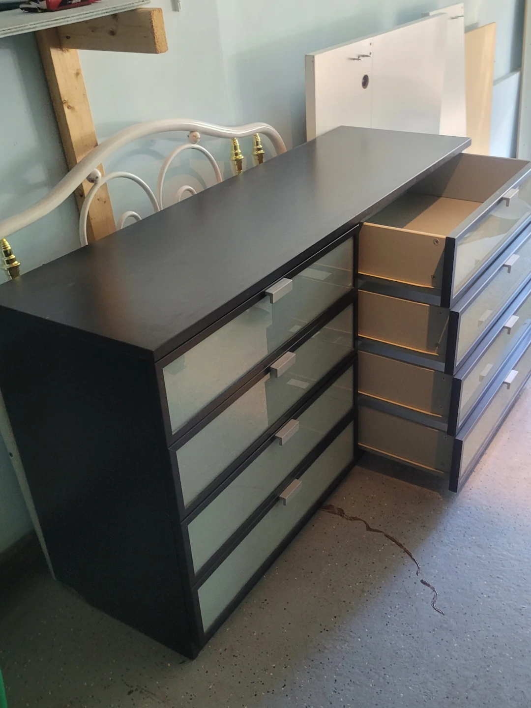Dark Wood Dresser with Frosted Glass Drawers - photo 3