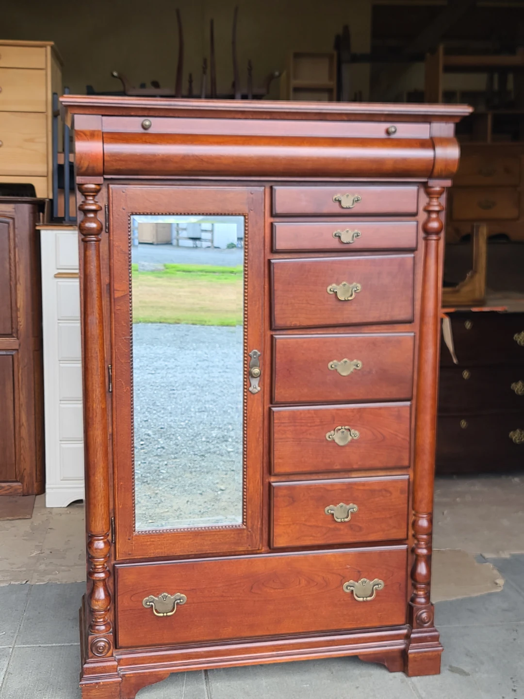 Vintage Wooden Chifforobe with Mirrored Door