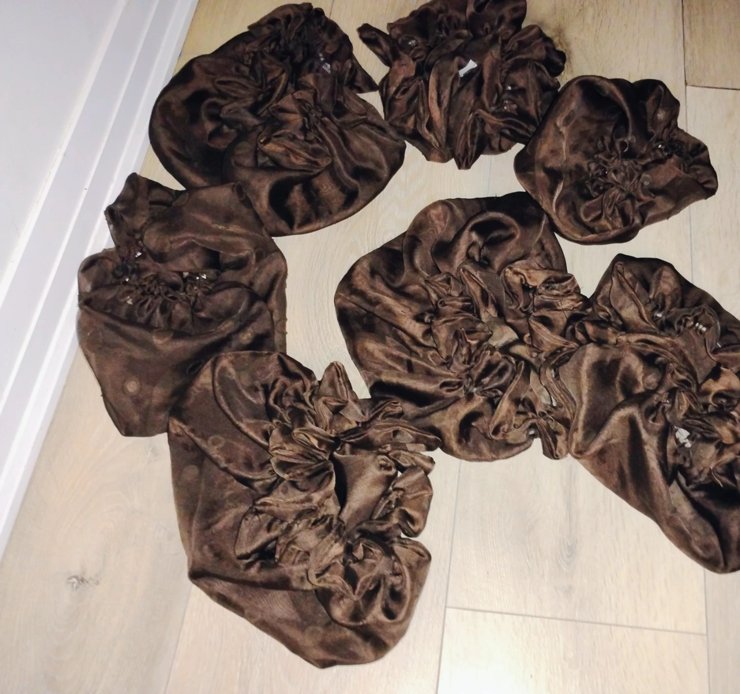 Set of 7 Brown Satin Bonnets