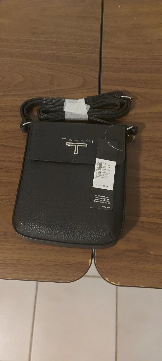 Tahari Black Faux Leather Crossbody Phone Bag