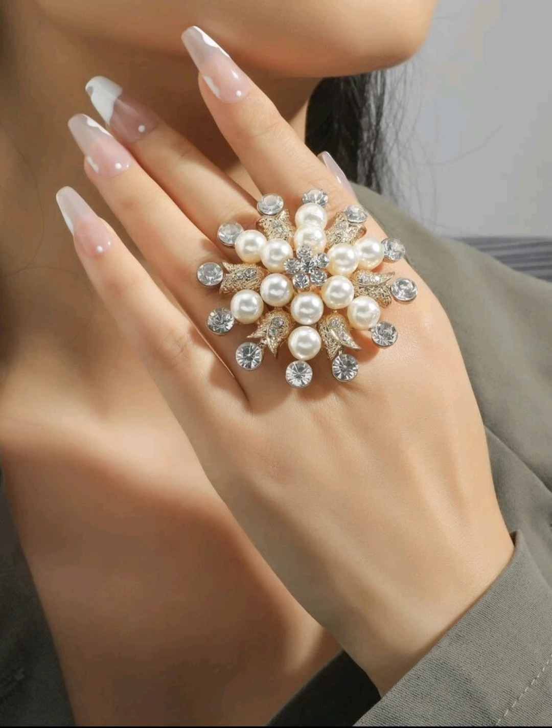 Pearl and Rhinestone Statement Ring - photo 3