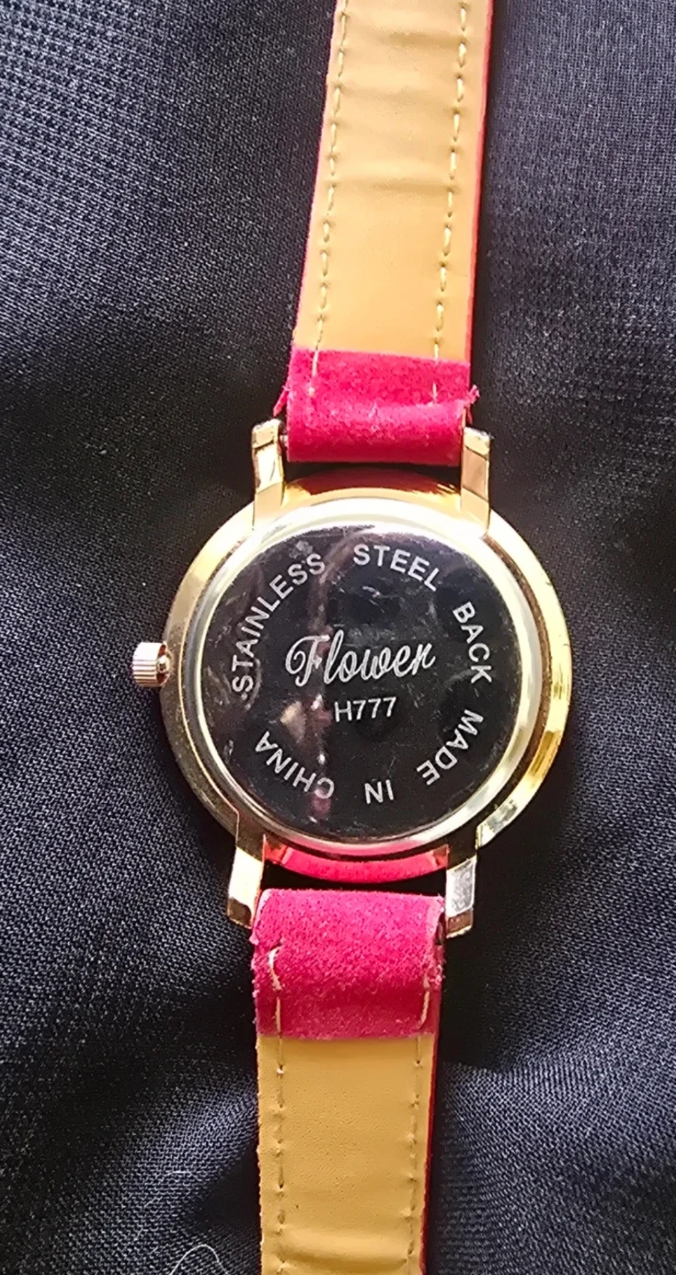 Flower Gold Tone Watch with Red Suede Strap - photo 3