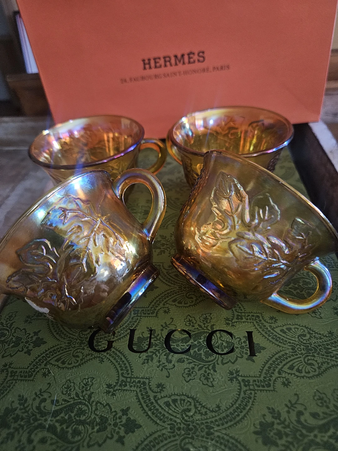 Set of 4 Amber Carnival Glass Cups - photo 2