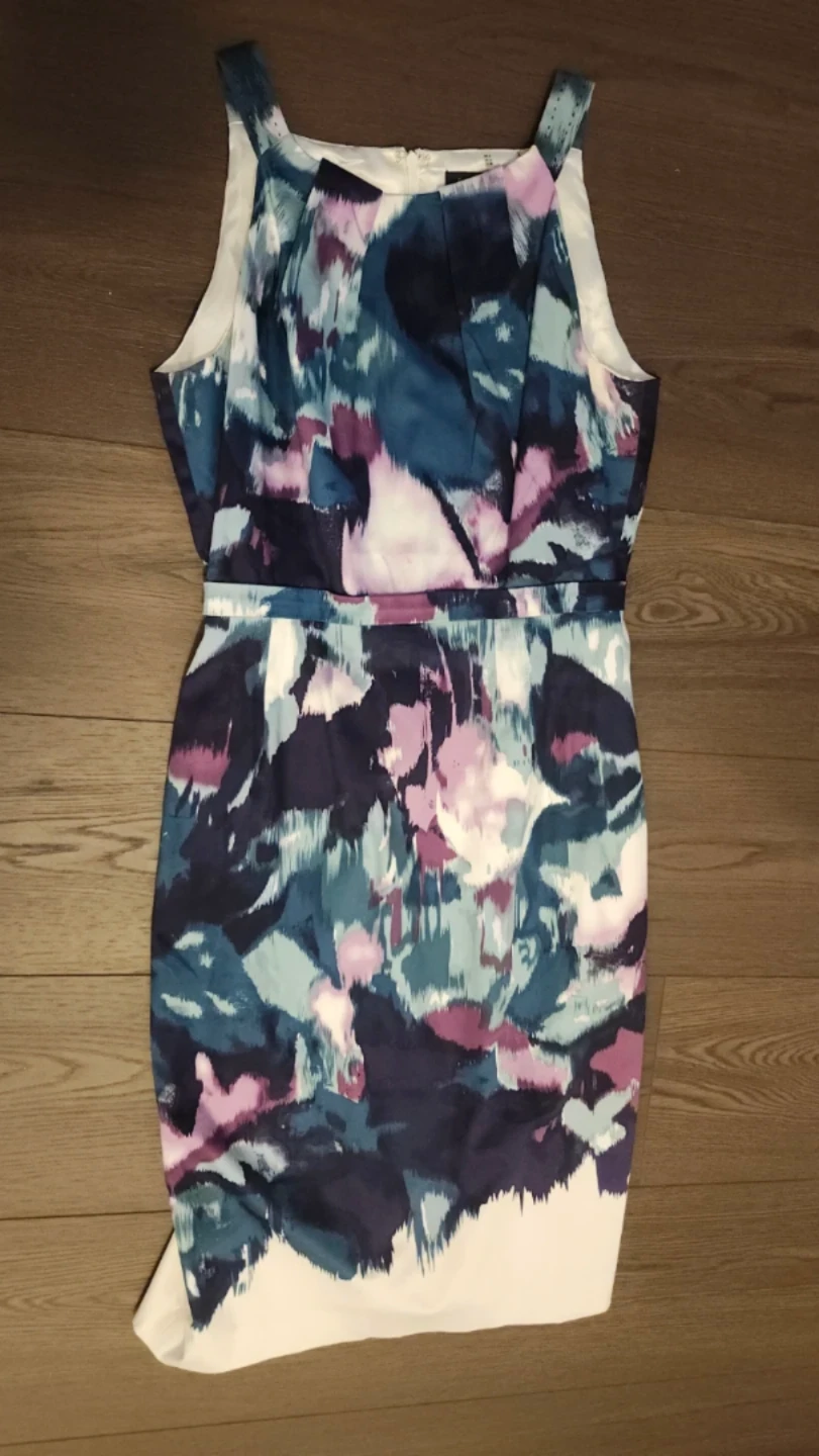 Sleeveless Abstract Print Sheath Dress- XS