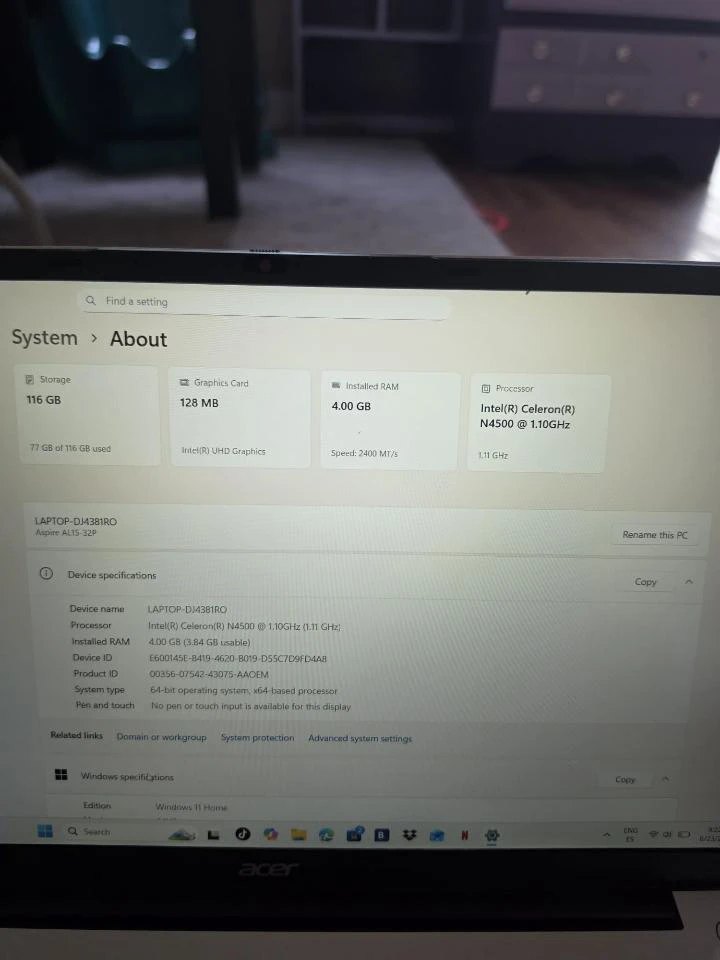 Laptop Acer Aspire 1 | Intel Celeron N4500 | 4GB RAM | 128GB SSD - photo 2