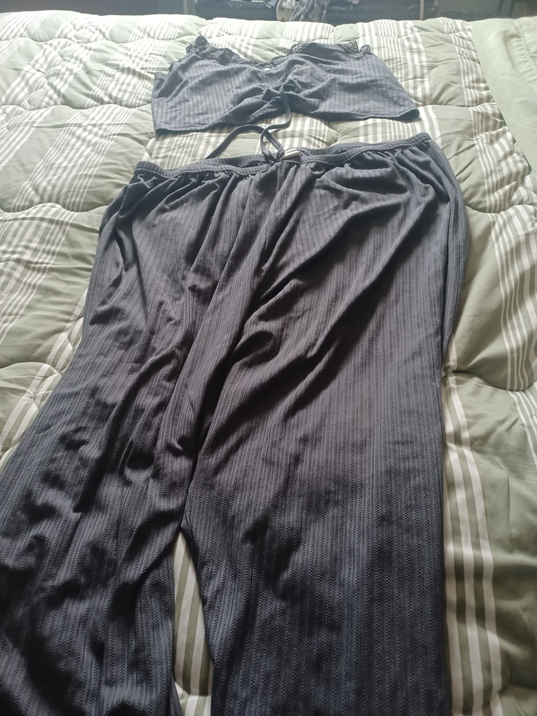 Dark Grey Pajama Set - Crop Top & Pants