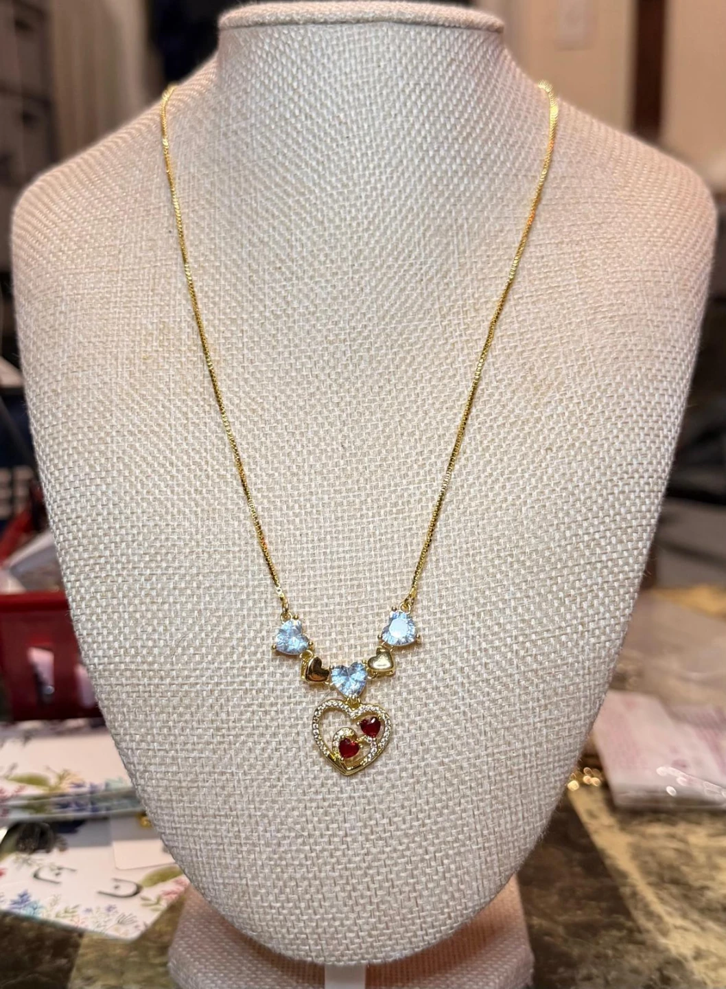 Heart Pendant Necklace with Rhinestones