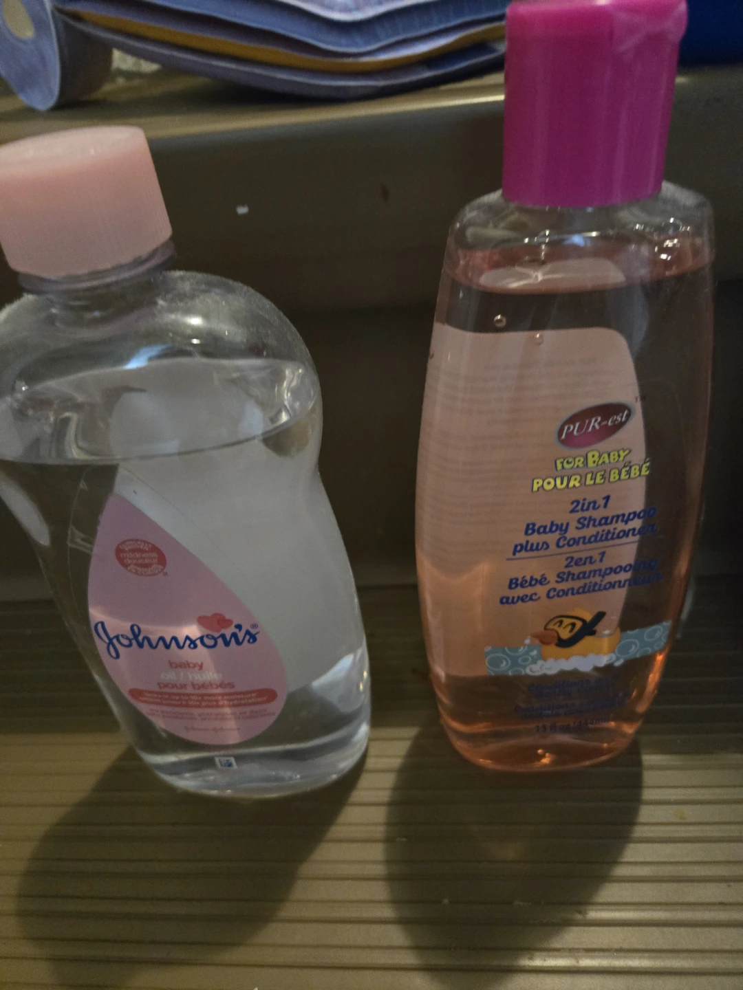 Baby oil and shampoo