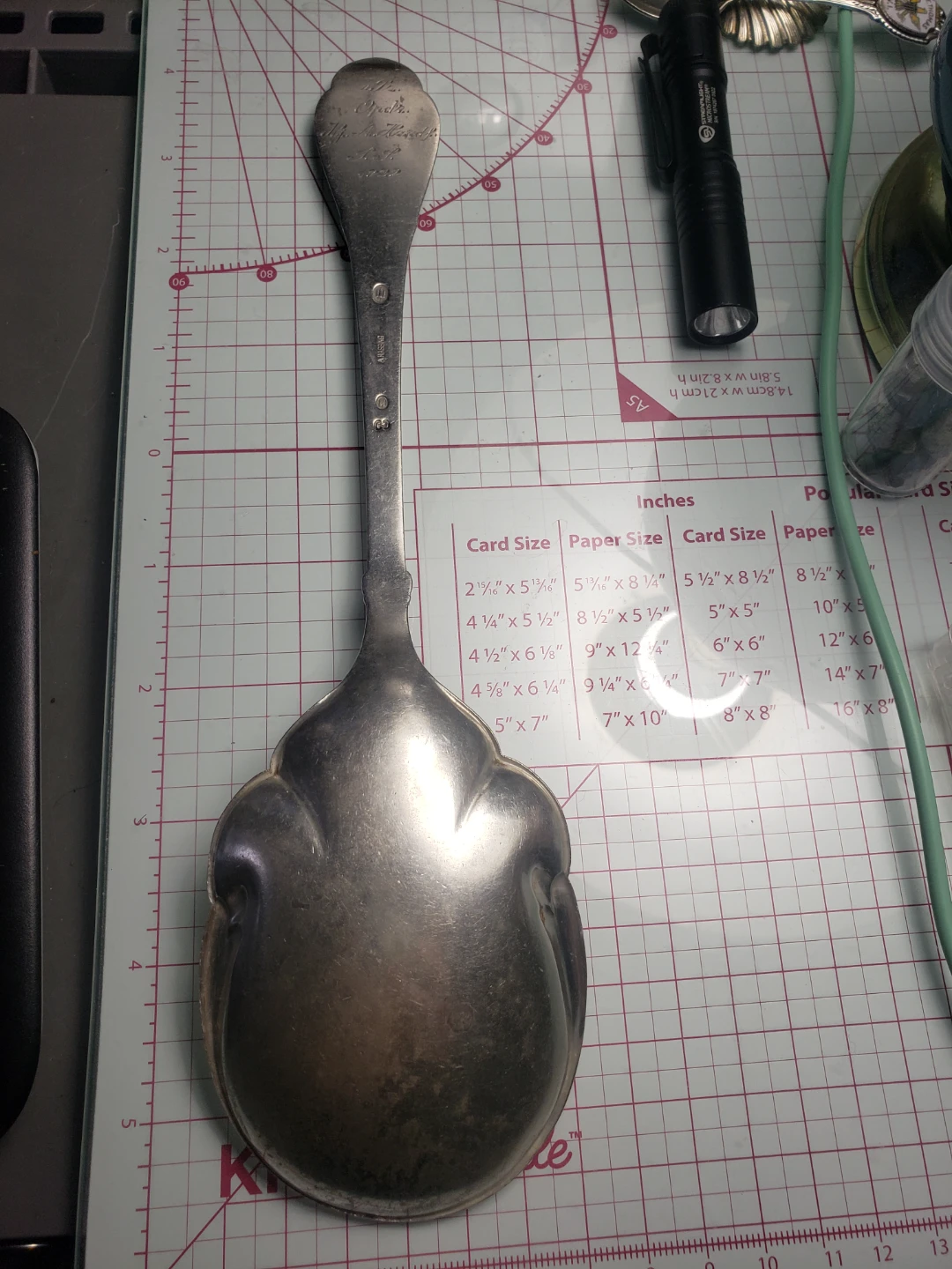 Old 2.2oz silver serving spoon 1929 monogrammed. - photo 3