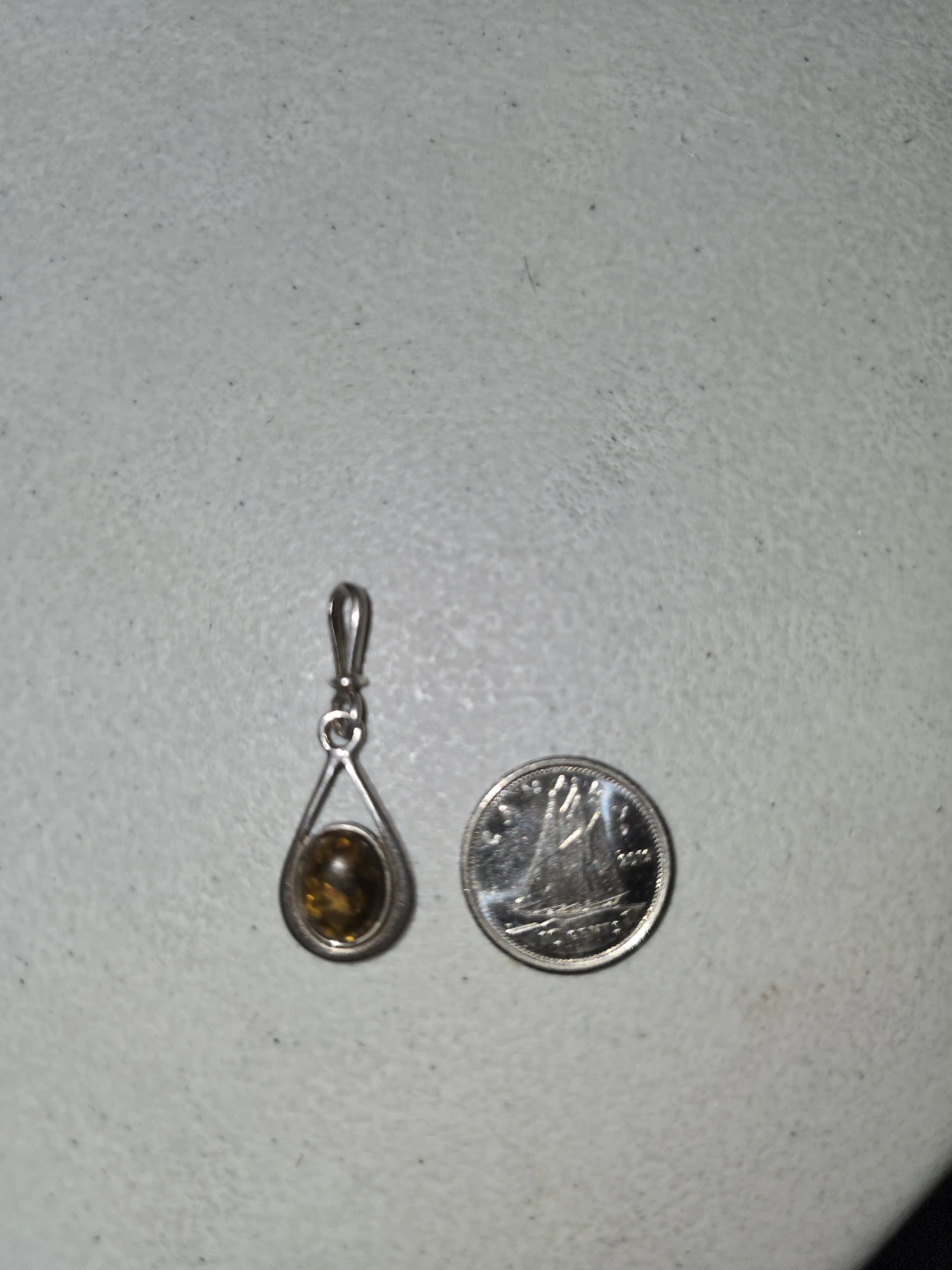 Vintage Teardrop Amber Pendant with Sterling Silver Tone Bail