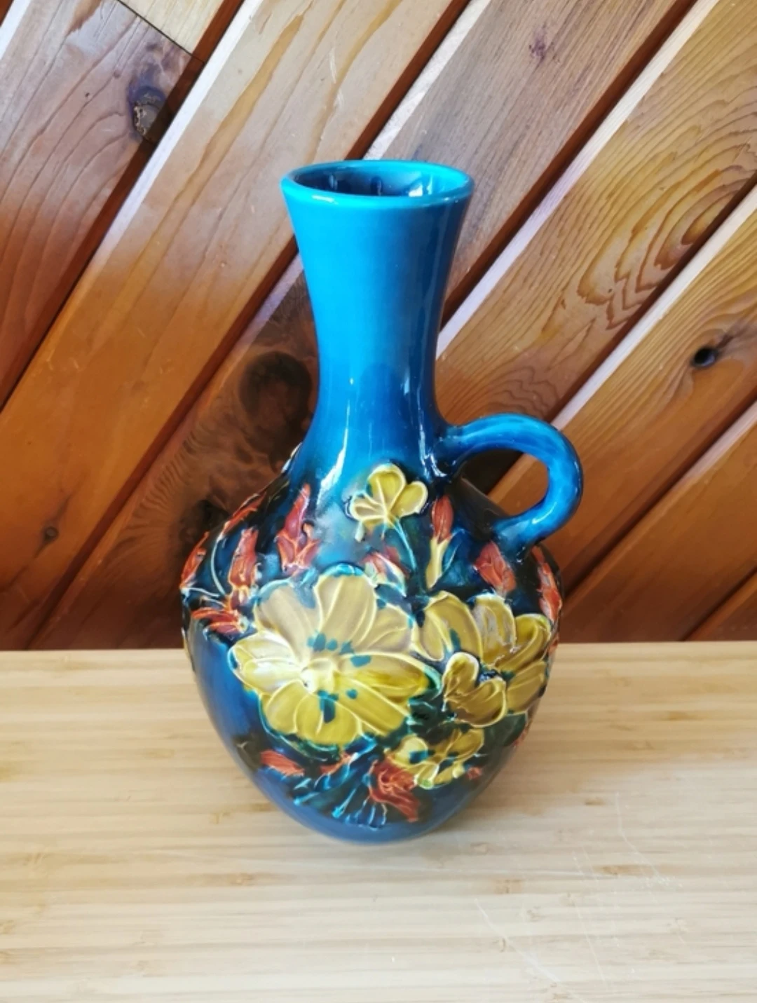 Vintage Alvino Bagni Blue Floral Pottery Jug Vase