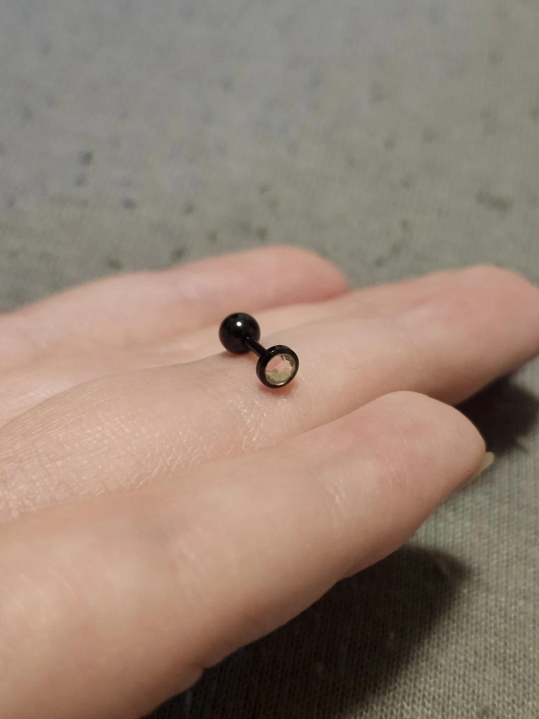 Black Ball Stud Earring with Clear Gem
