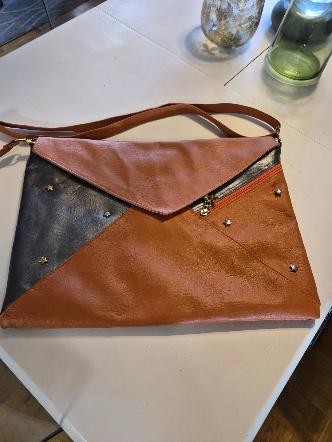 Orange and Silver Leather Envelope Clutch Bag