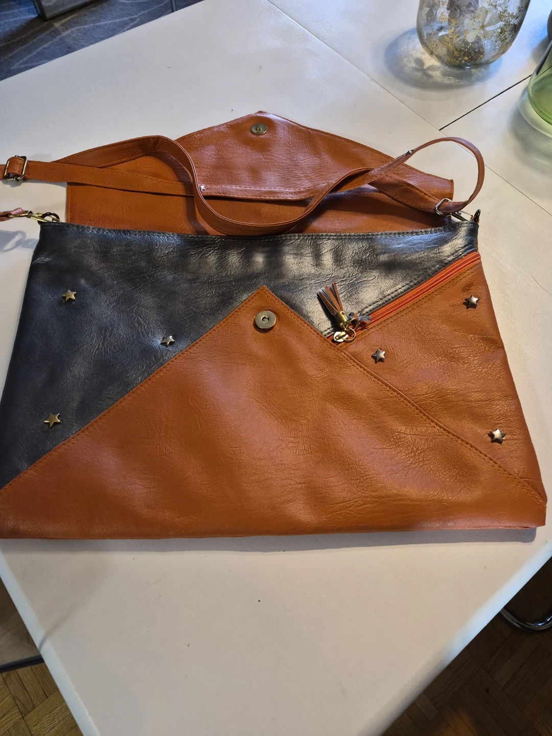 Orange and Silver Leather Envelope Clutch Bag - photo 2