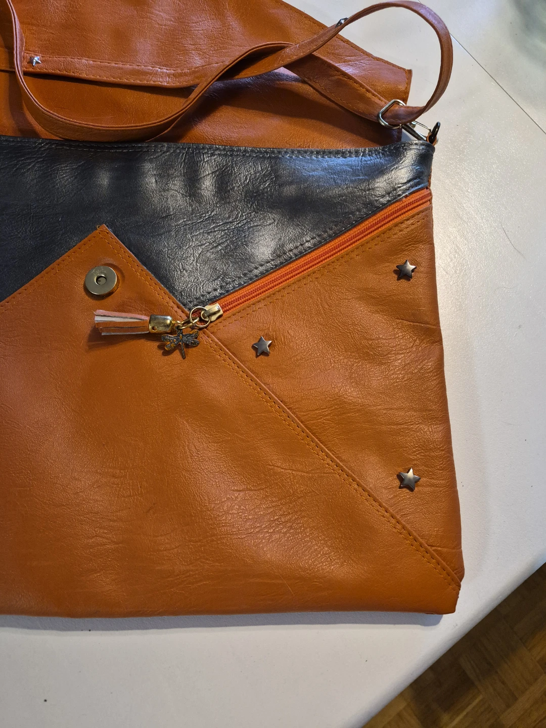 Orange and Silver Leather Envelope Clutch Bag - photo 3