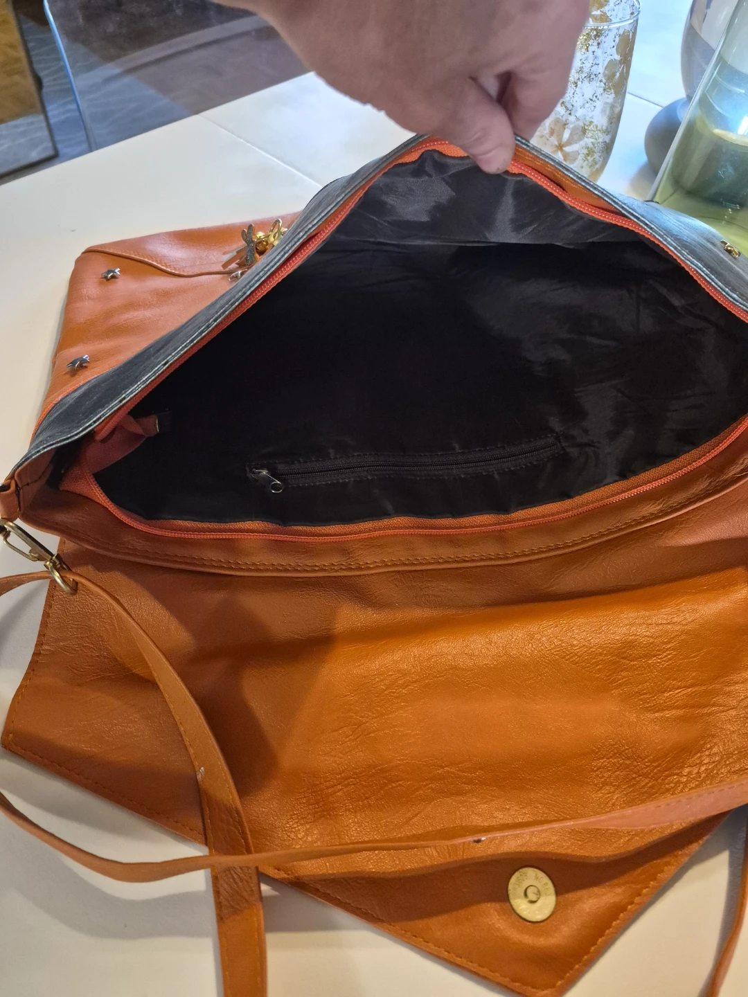 Orange and Silver Leather Envelope Clutch Bag - photo 4